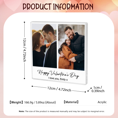 Personalised Acrylic Ornament – Custom 2 Photos & “Happy Valentine’s Day” Design with Romantic Text – Valentine’s Day Gift for Her | Jessemade