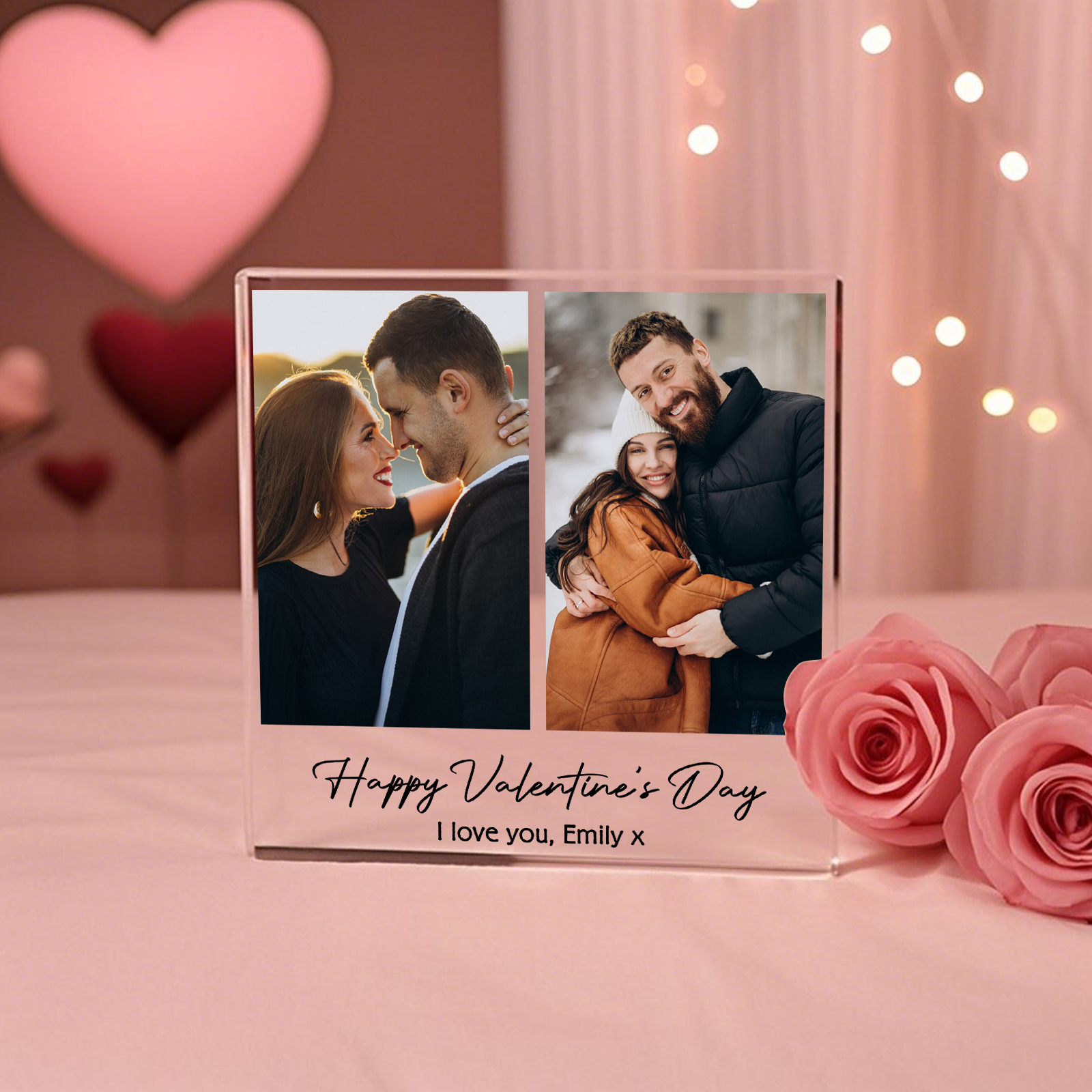 Personalised Acrylic Ornament – Custom 2 Photos & “Happy Valentine’s Day” Design with Romantic Text – Valentine’s Day Gift for Her | Jessemade