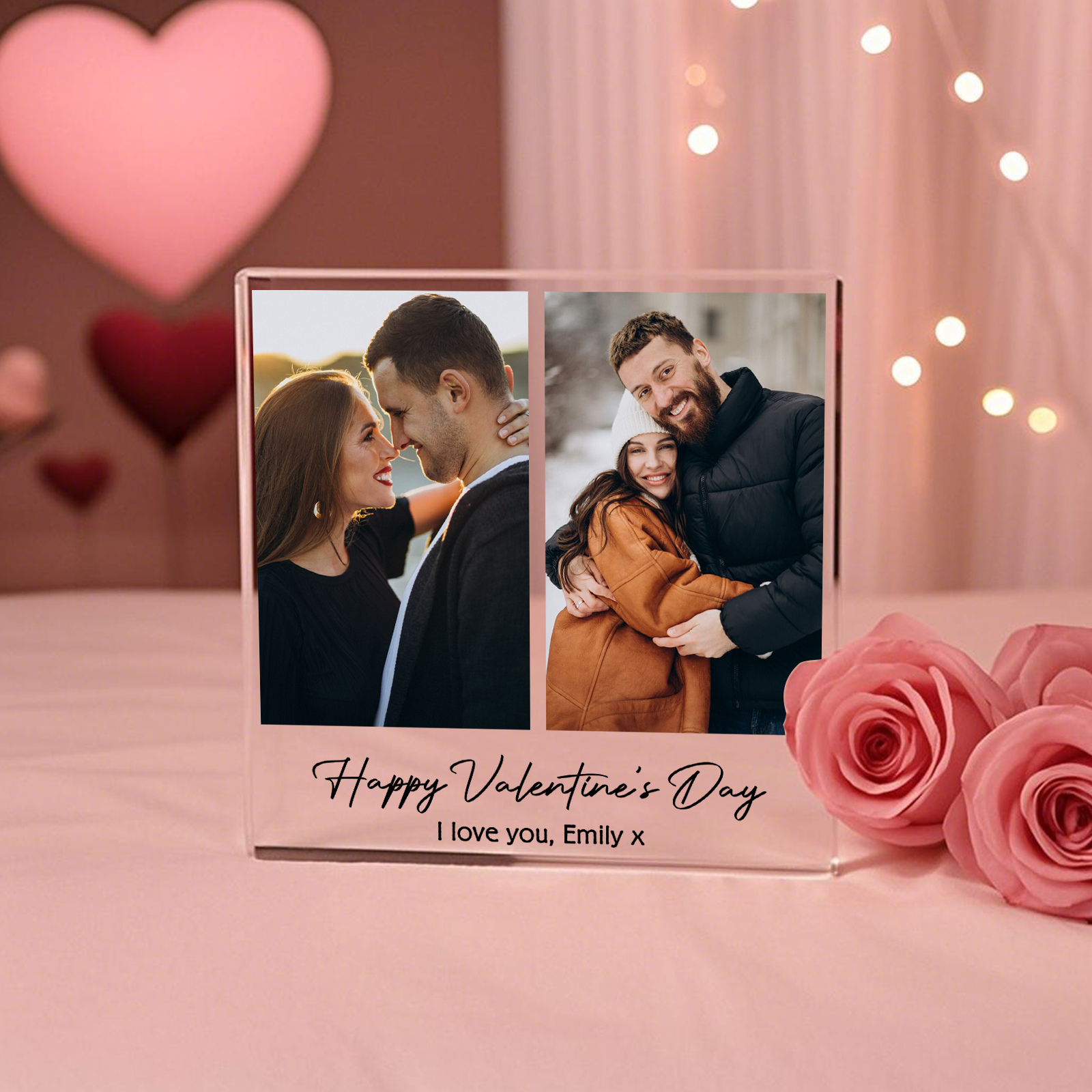 Personalised Acrylic Ornament – Custom 2 Photos & “Happy Valentine’s D