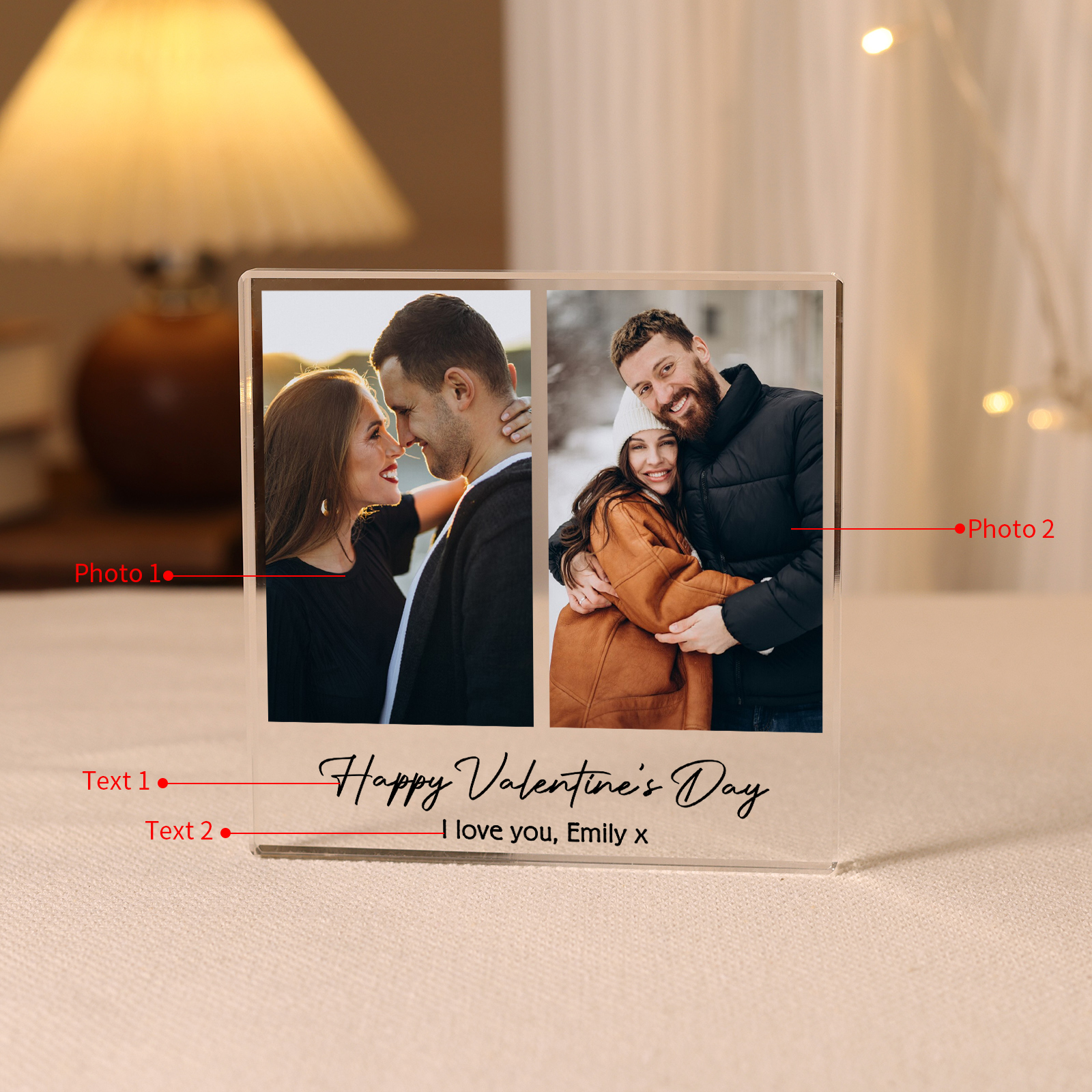 Personalised Acrylic Ornament – Custom 2 Photos & “Happy Valentine’s Day” Design with Romantic Text – Valentine’s Day Gift for Her | Jessemade