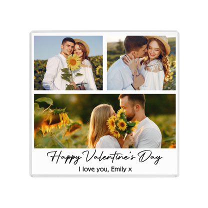 Personalised Acrylic Ornament – Custom 3 Photos & “Happy Valentine’s Day” Design with Romantic Text – Valentine’s Day Gift for Her | Jessemade