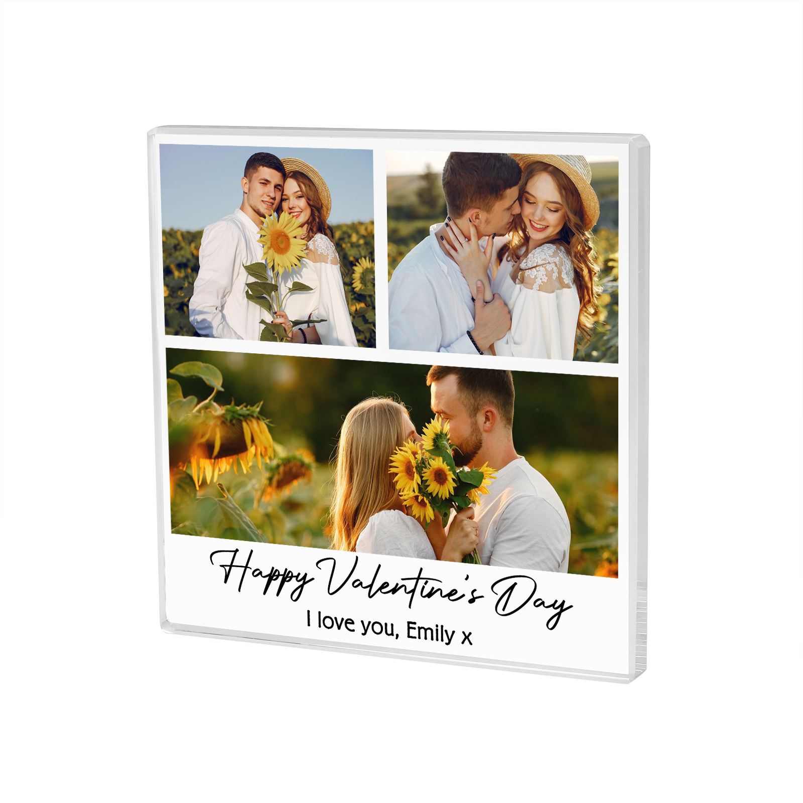 Personalised Acrylic Ornament – Custom 3 Photos & “Happy Valentine’s Day” Design with Romantic Text – Valentine’s Day Gift for Her | Jessemade