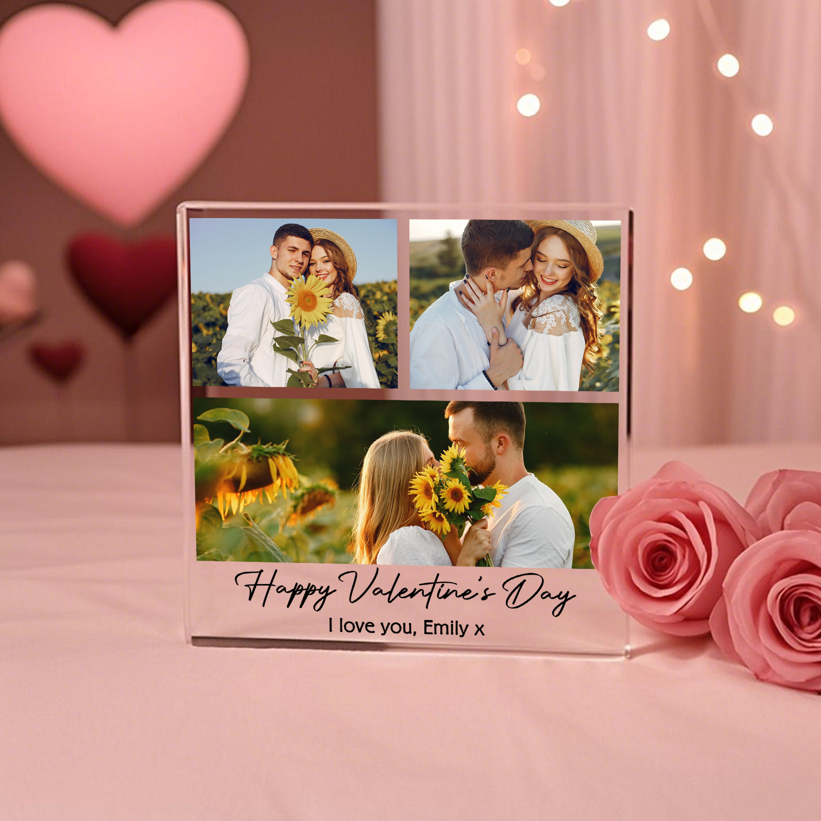 Personalised Acrylic Ornament – Custom 3 Photos & “Happy Valentine’s Day” Design with Romantic Text – Valentine’s Day Gift for Her | Jessemade