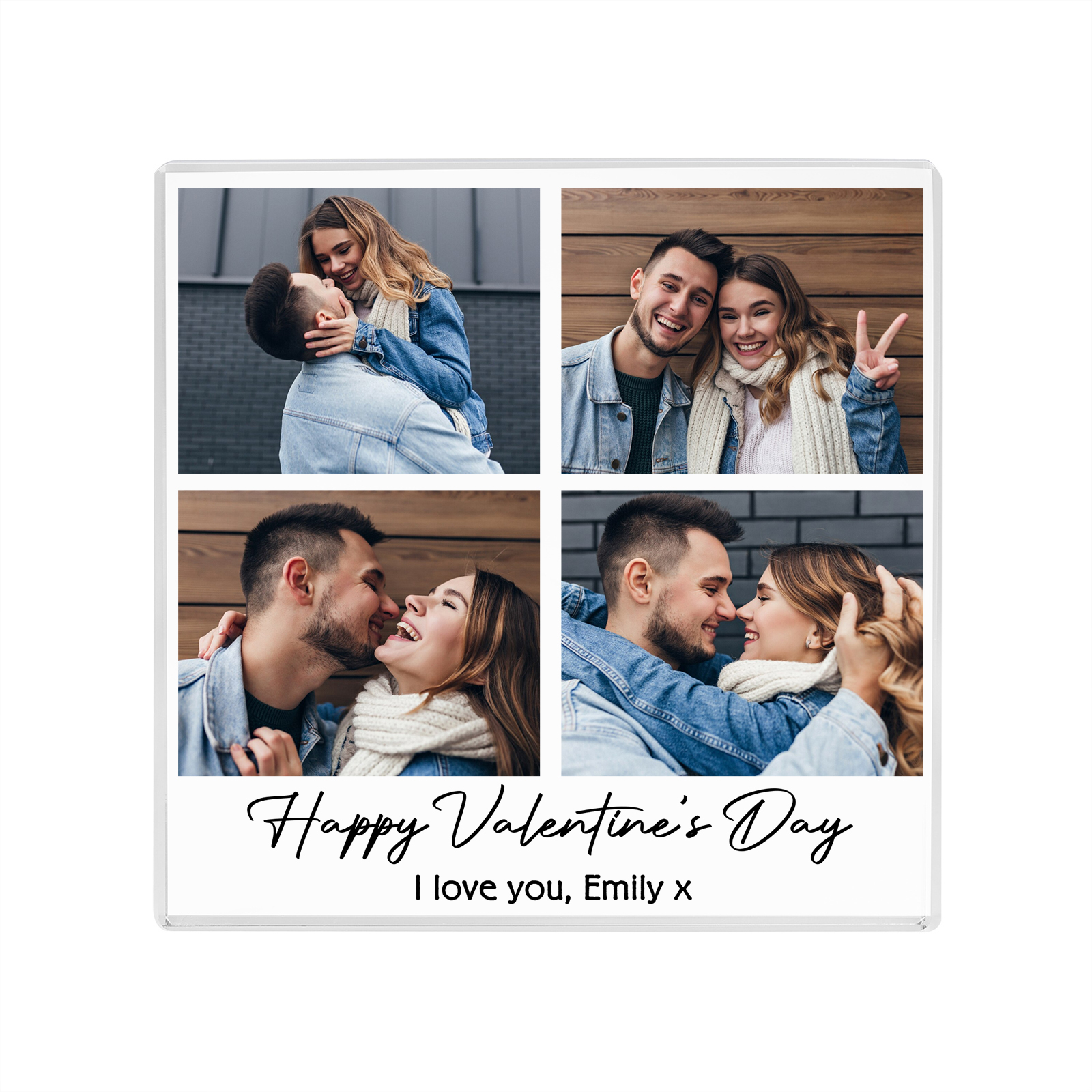 Personalised Acrylic Ornament – Custom 4 Photos & “Happy Valentine’s Day” Design with Romantic Text – Valentine’s Day Gift for Her | Jessemade