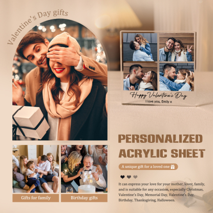 Personalised Acrylic Ornament – Custom 4 Photos & “Happy Valentine’s Day” Design with Romantic Text – Valentine’s Day Gift for Her | Jessemade