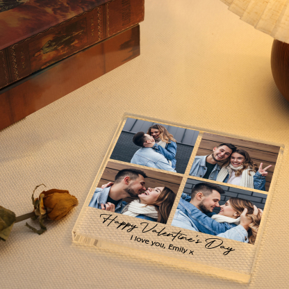 Personalised Acrylic Ornament – Custom 4 Photos & “Happy Valentine’s Day” Design with Romantic Text – Valentine’s Day Gift for Her | Jessemade