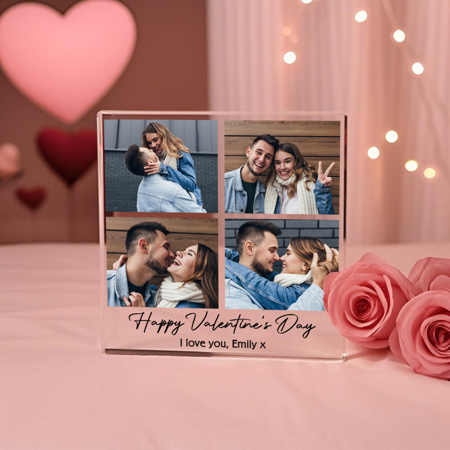 Personalised Acrylic Ornament – Custom 4 Photos & “Happy Valentine’s D