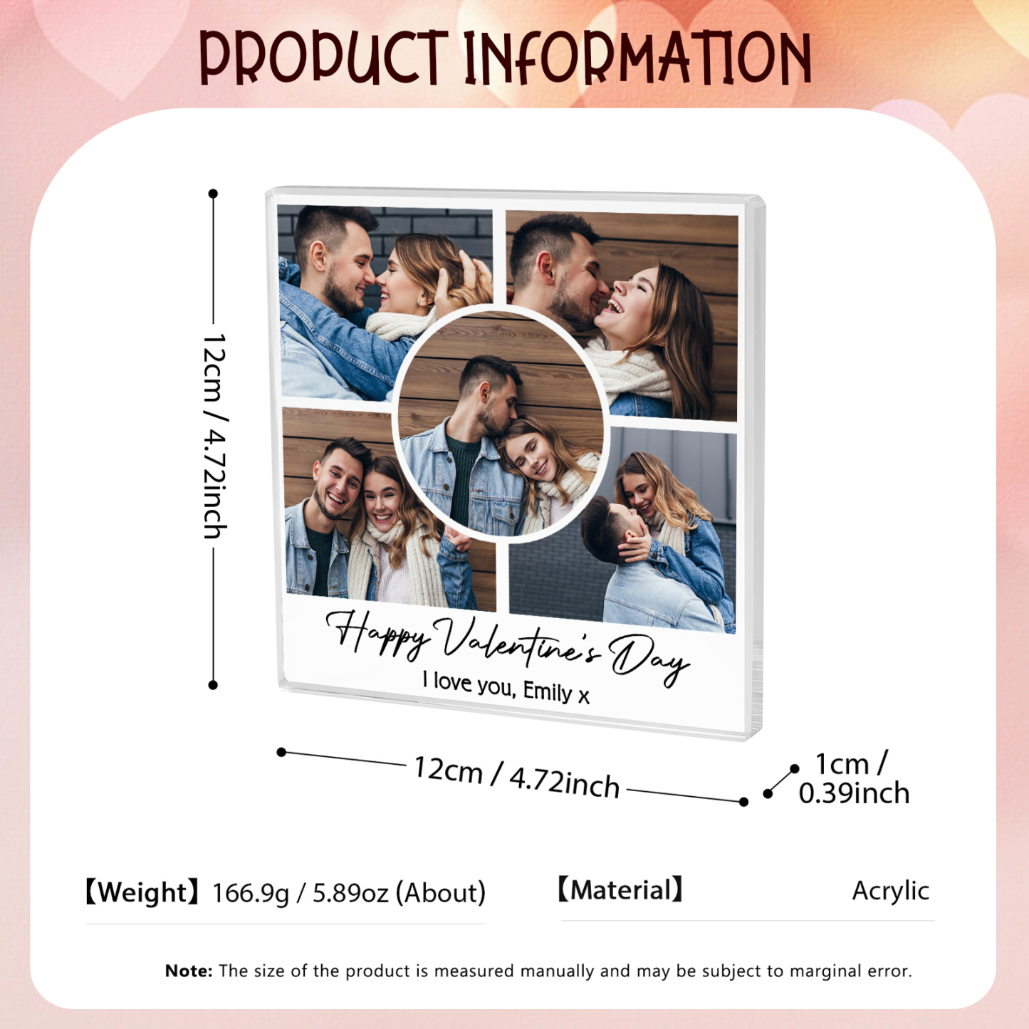 Personalised Acrylic Ornament – Custom 5 Photos & “Happy Valentine’s Day” Design with Romantic Text – Valentine’s Day Gift for Her | Jessemade