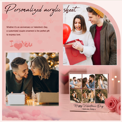 Personalised Acrylic Ornament – Custom 6 Photos & “Happy Valentine’s Day” Design with Romantic Text – Valentine’s Day Gift for Her | Jessemade