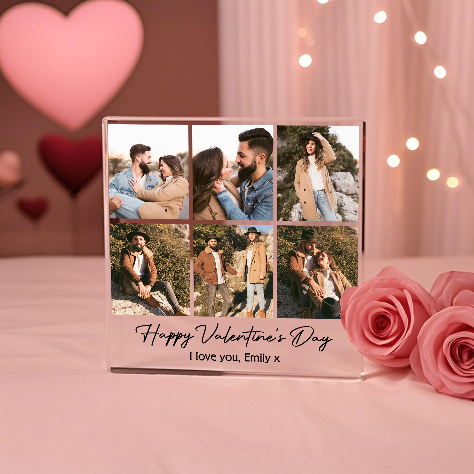Personalised Acrylic Ornament – Custom 6 Photos & “Happy Valentine’s Day” Design with Romantic Text – Valentine’s Day Gift for Her | Jessemade