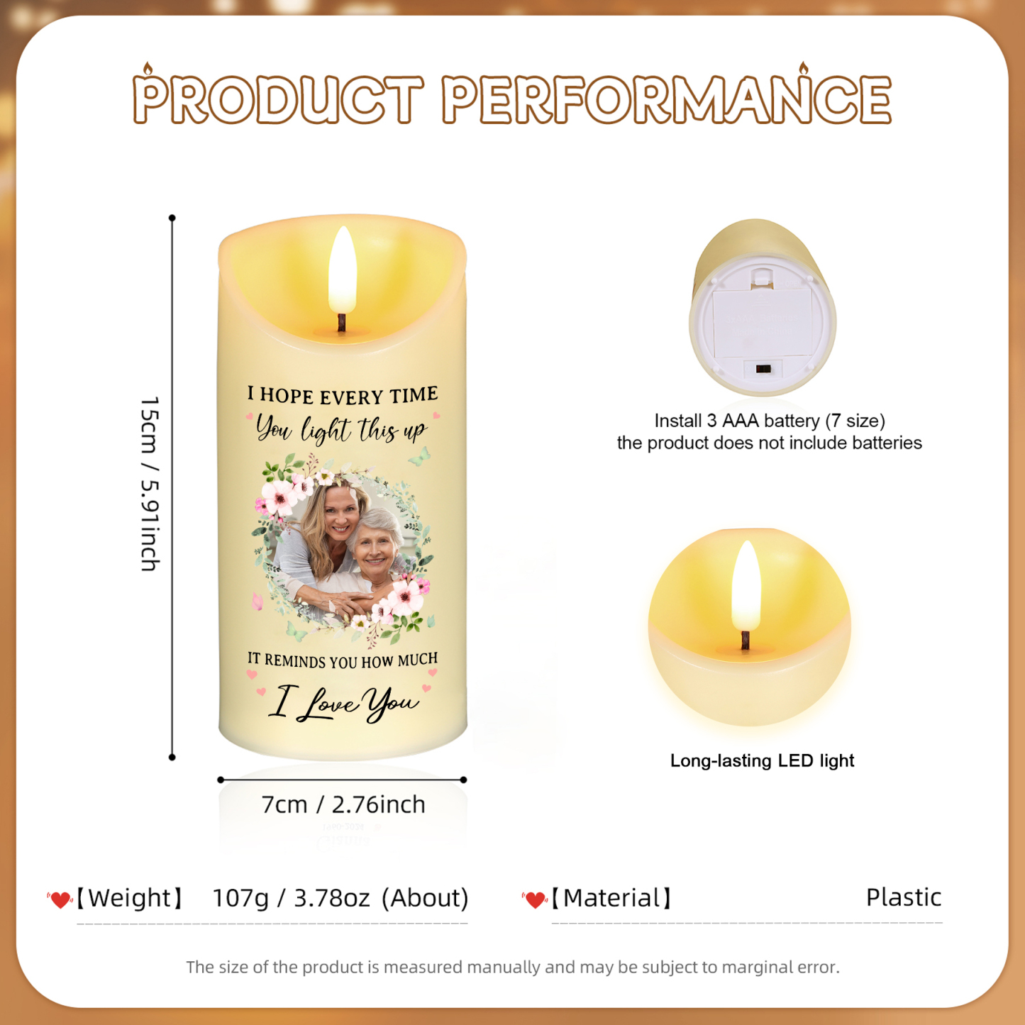 Personalised Memorial LED Candle with Custom Photo – Gift Commemorative for Family | Jessemade