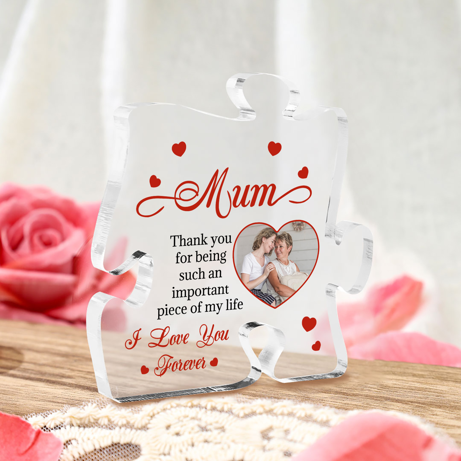 Personalised Puzzle Piece Acrylic Ornament – Custom Photo – "Thank You for Being an Important Piece of My Life" – Unique Mother's Day Gift for Her | Jessemade