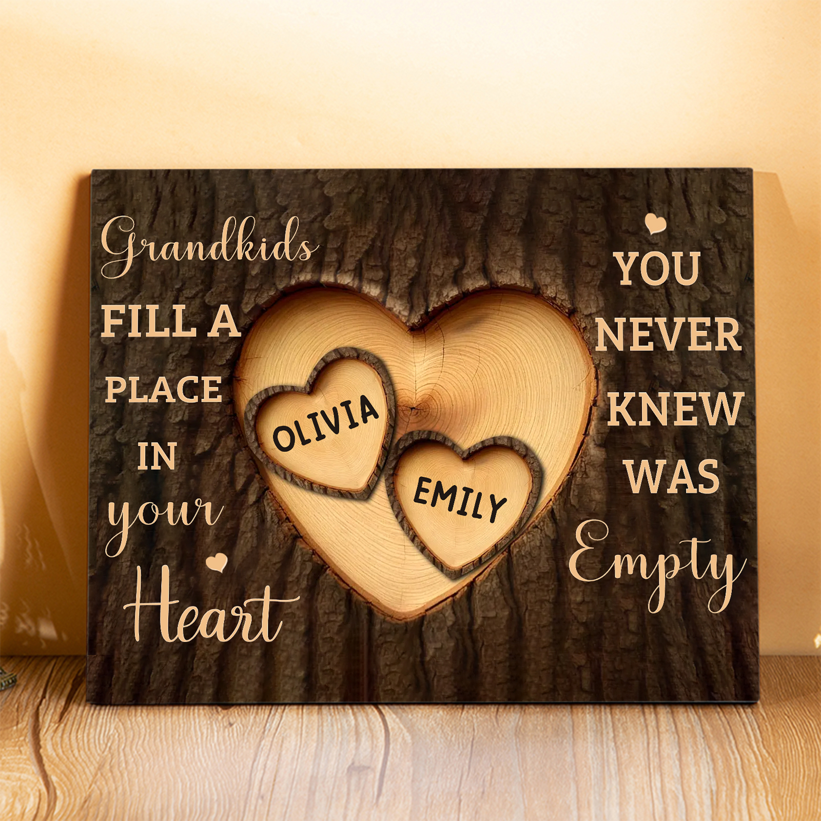 Personalised Wooden Ornament – with Custom 2 Names – "Grandkids Fill a Place in Your Heart" – Unique Gift for Grandma | Jessemade