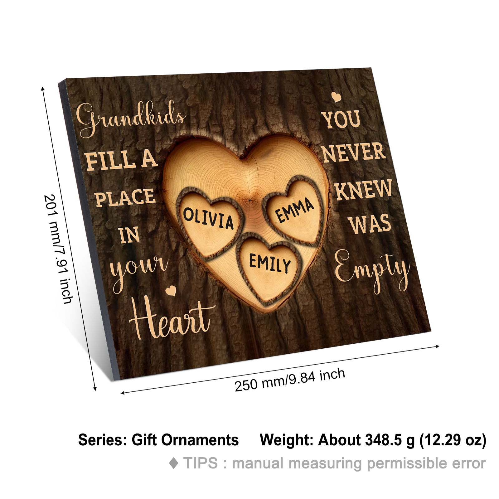 Personalised Wooden Ornament – with Custom 4 Names – "Grandkids Fill a Place in Your Heart" – Unique Gift for Grandma | Jessemade