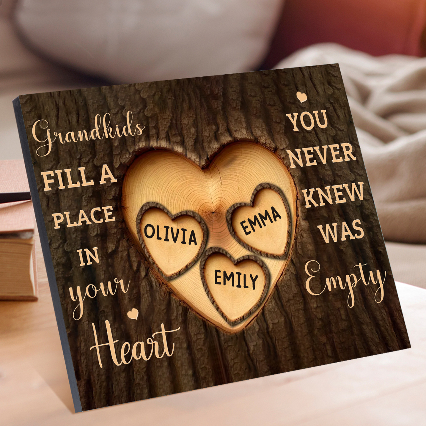 Personalised Wooden Ornament – with Custom 4 Names – "Grandkids Fill a Place in Your Heart" – Unique Gift for Grandma | Jessemade