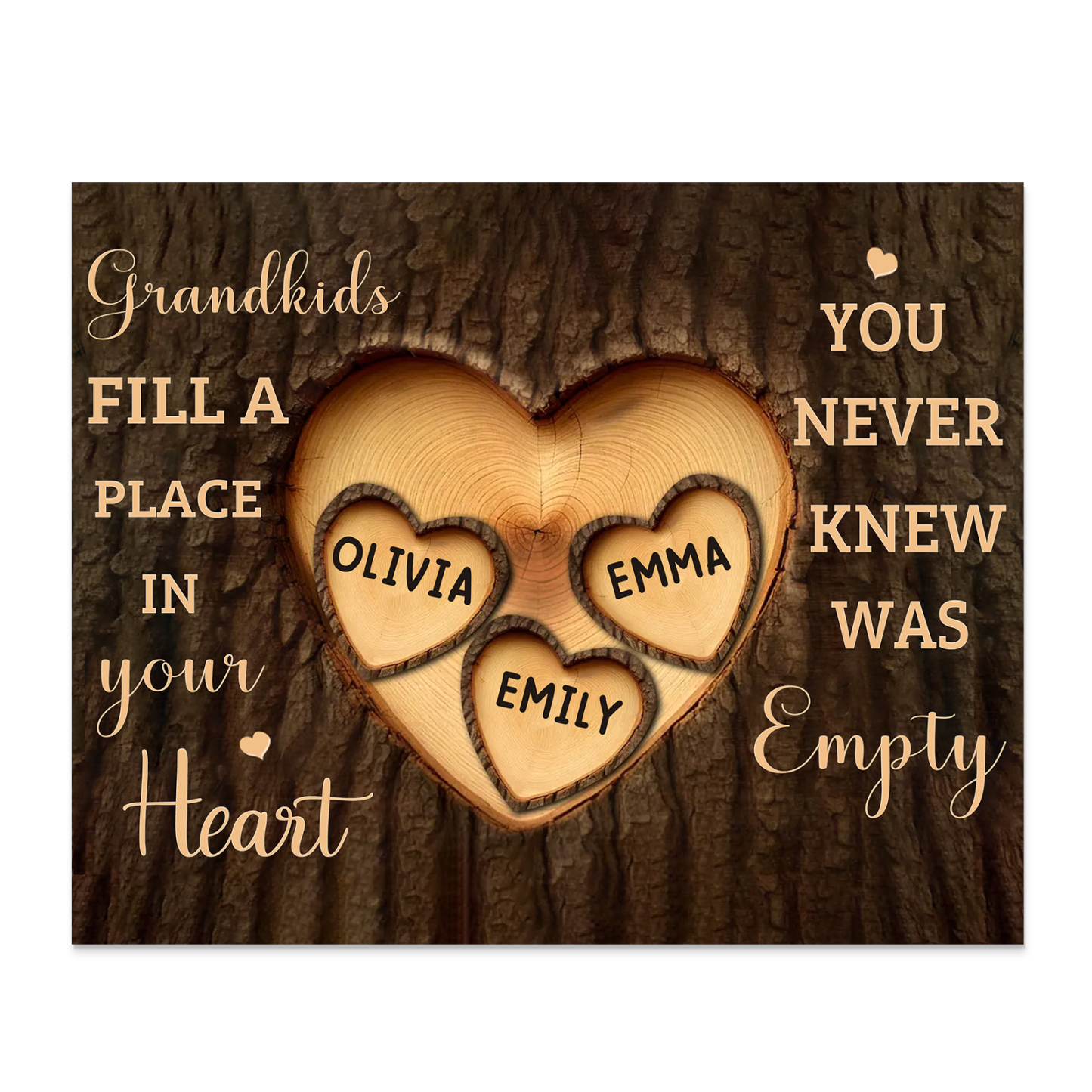 Personalised Wooden Ornament – with Custom 4 Names – "Grandkids Fill a Place in Your Heart" – Unique Gift for Grandma | Jessemade