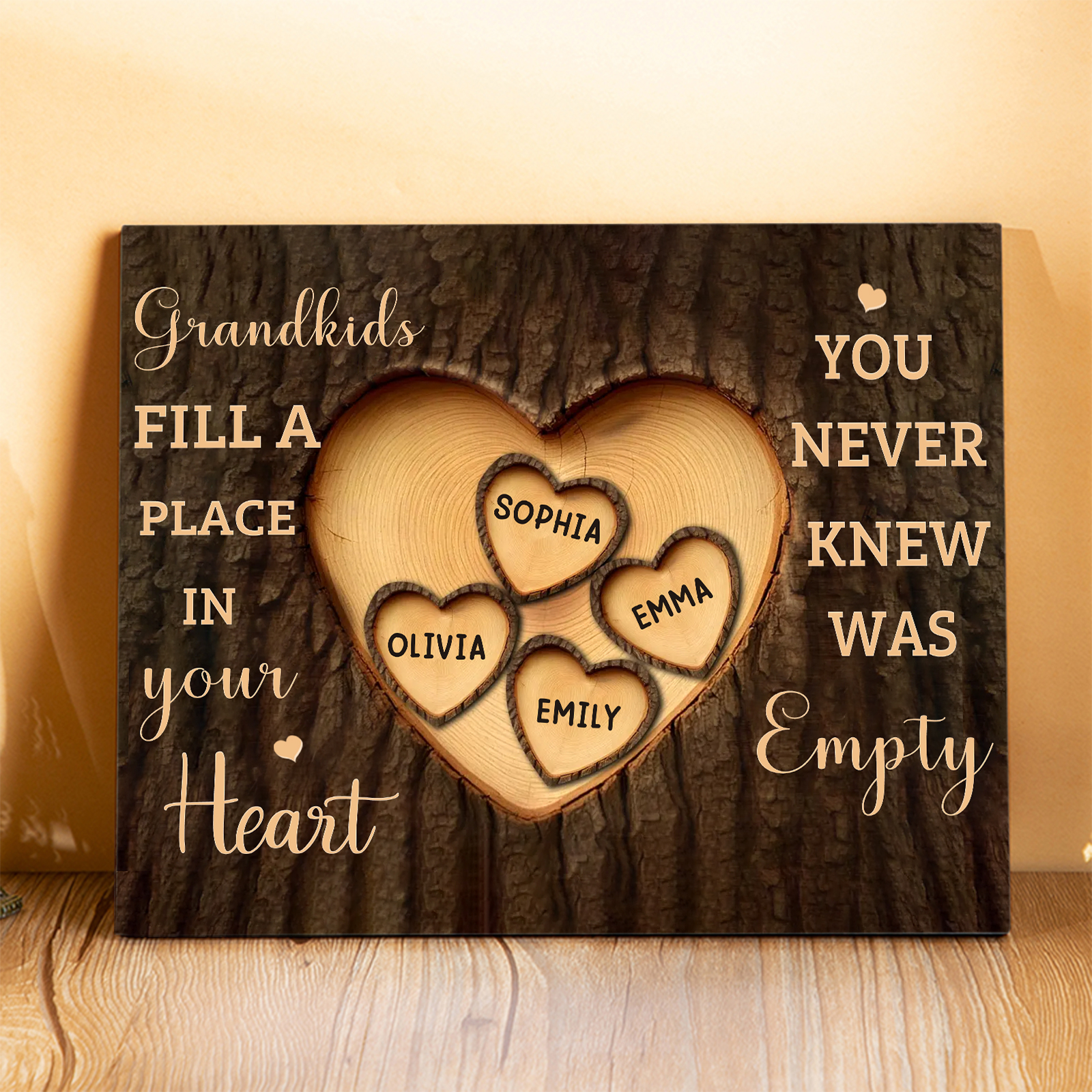 Personalised Wooden Ornament – with Custom 5 Names – "Grandkids Fill a Place in Your Heart" – Unique Gift for Grandma | Jessemade