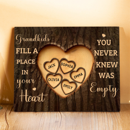 Personalised Wooden Ornament – with Custom 5 Names – "Grandkids Fill a