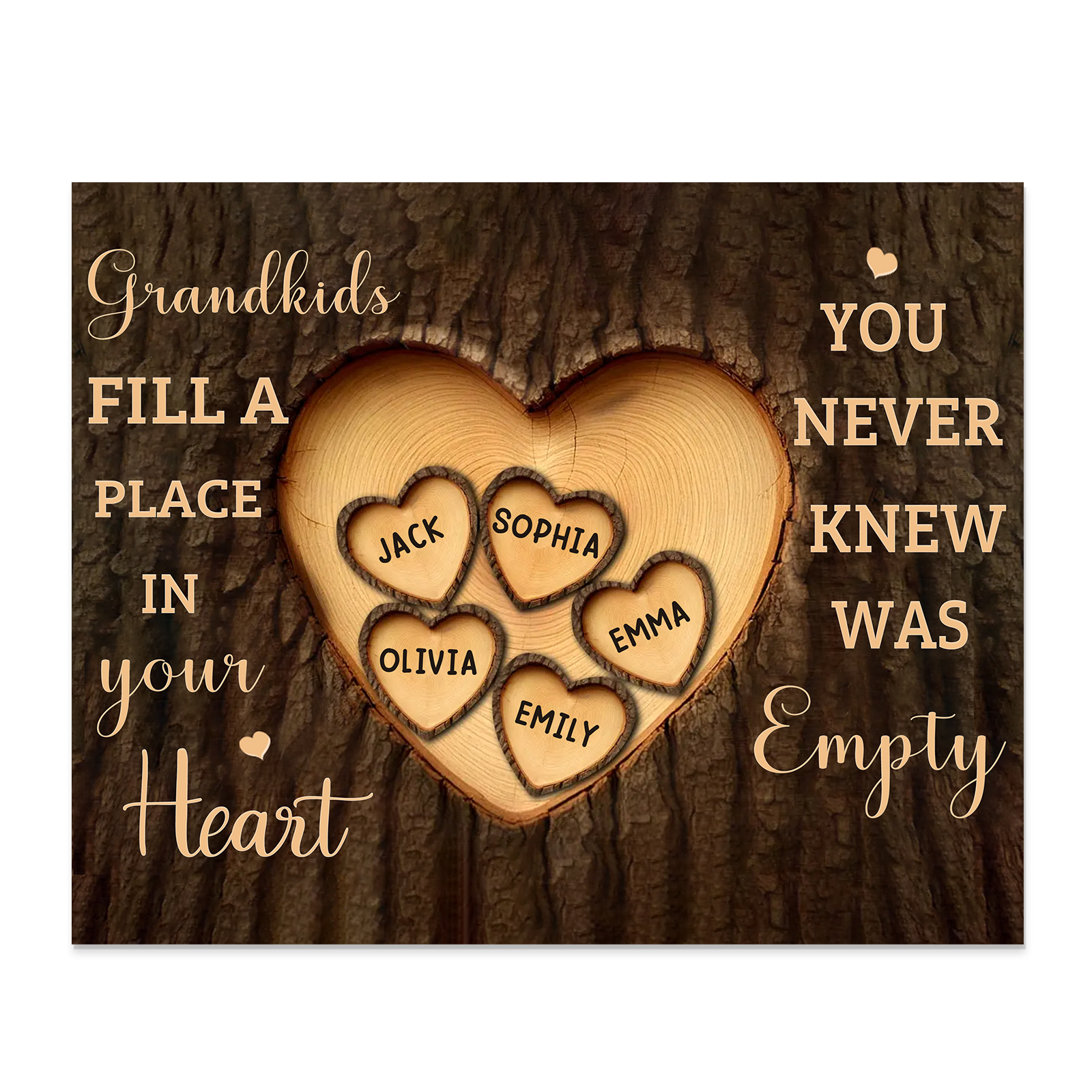 Personalised Wooden Ornament – with Custom 5 Names – "Grandkids Fill a Place in Your Heart" – Unique Gift for Grandma | Jessemade