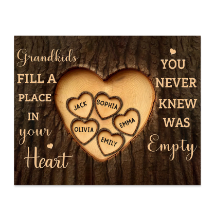 Personalised Wooden Ornament – with Custom 5 Names – "Grandkids Fill a Place in Your Heart" – Unique Gift for Grandma | Jessemade