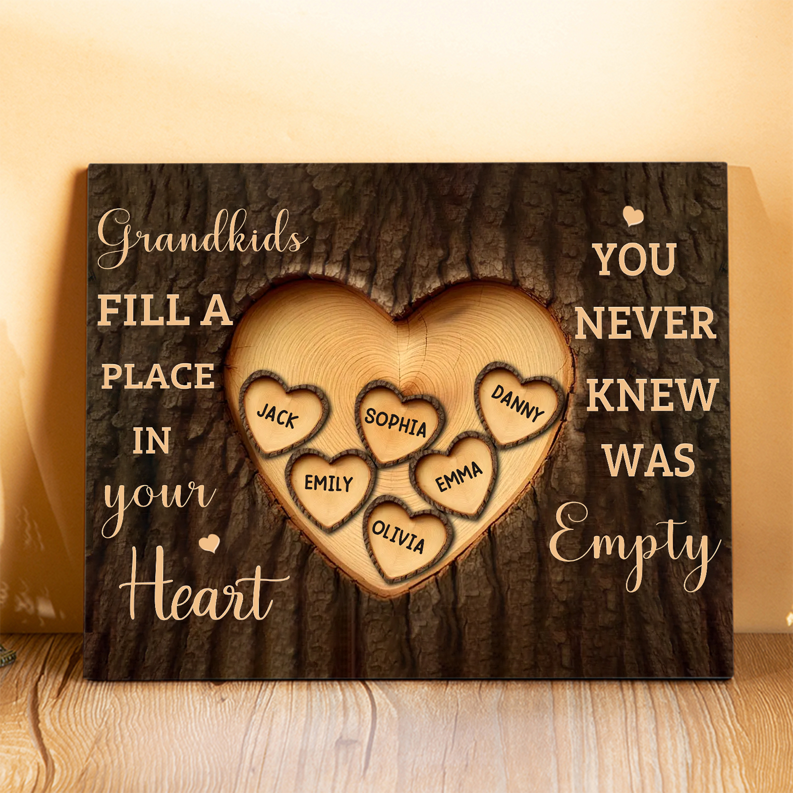 Personalised Wooden Ornament – with Custom 6 Names – "Grandkids Fill a Place in Your Heart" – Unique Gift for Grandma | Jessemade
