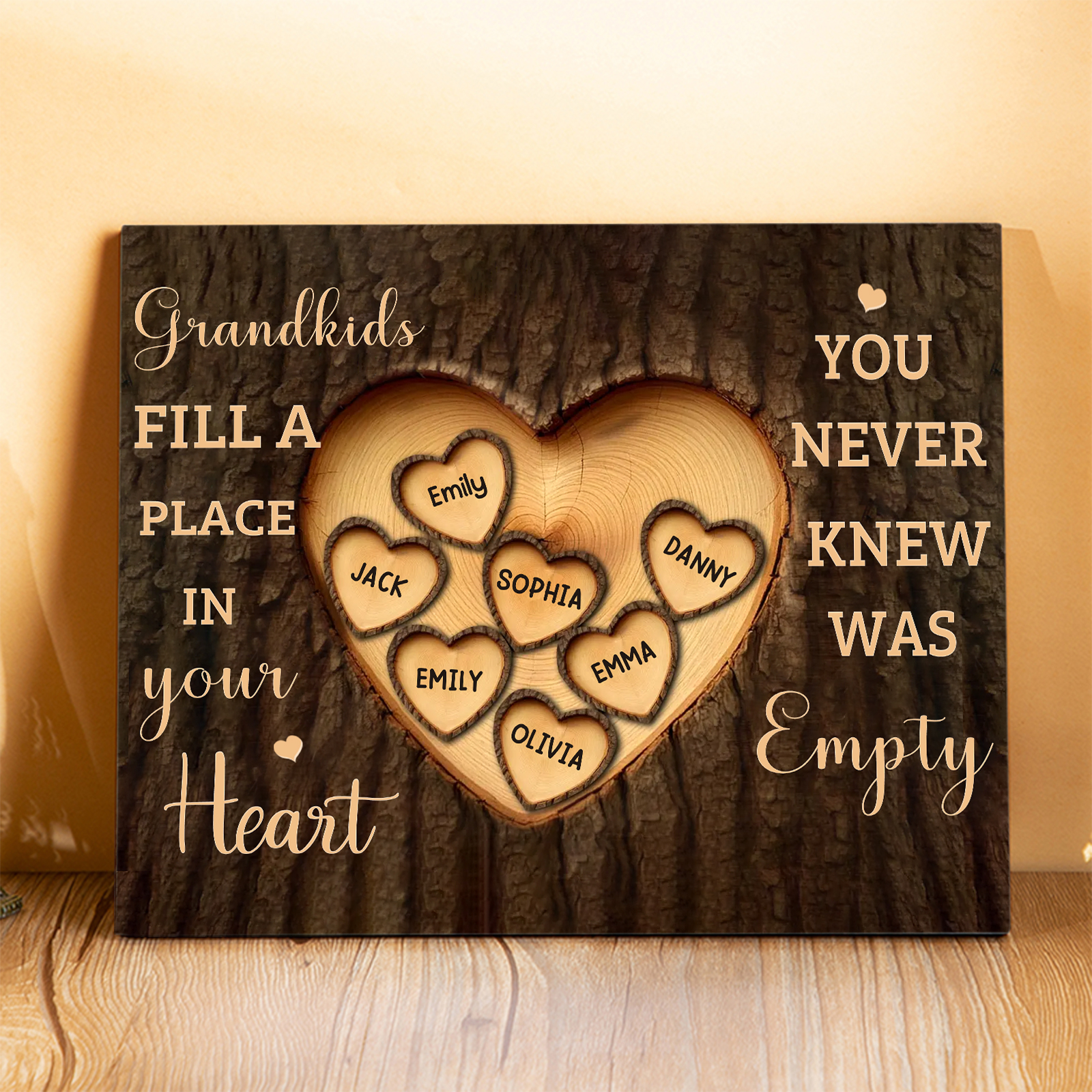 Personalised Wooden Ornament – with Custom 7 Names – "Grandkids Fill a Place in Your Heart" – Unique Gift for Grandma | Jessemade
