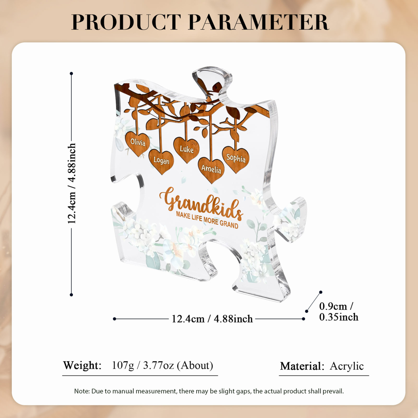 Personalised Acrylic Puzzle Ornament – with Custom 5 Names – "Grandkids Make Life More Grand" – Unique Gift for Grandmother | Jessemade