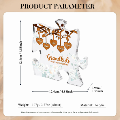Personalised Acrylic Puzzle Ornament – with Custom 5 Names – "Grandkids Make Life More Grand" – Unique Gift for Grandmother | Jessemade