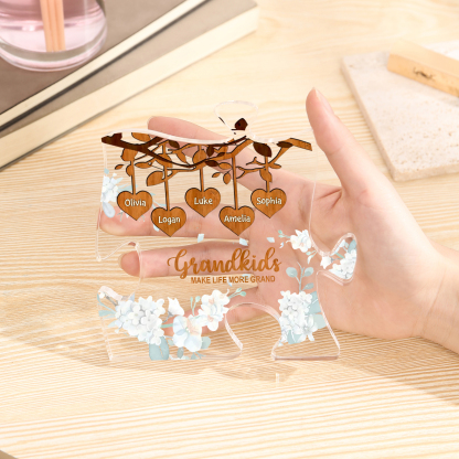 Personalised Acrylic Puzzle Ornament – with Custom 5 Names – "Grandkids Make Life More Grand" – Unique Gift for Grandmother | Jessemade