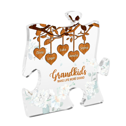 Personalised Acrylic Puzzle Ornament – with Custom 5 Names – "Grandkids Make Life More Grand" – Unique Gift for Grandmother | Jessemade