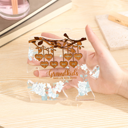 Personalised Acrylic Puzzle Ornament – with Custom 8 Names – "Grandkids Make Life More Grand" – Unique Gift for Grandmother | Jessemade