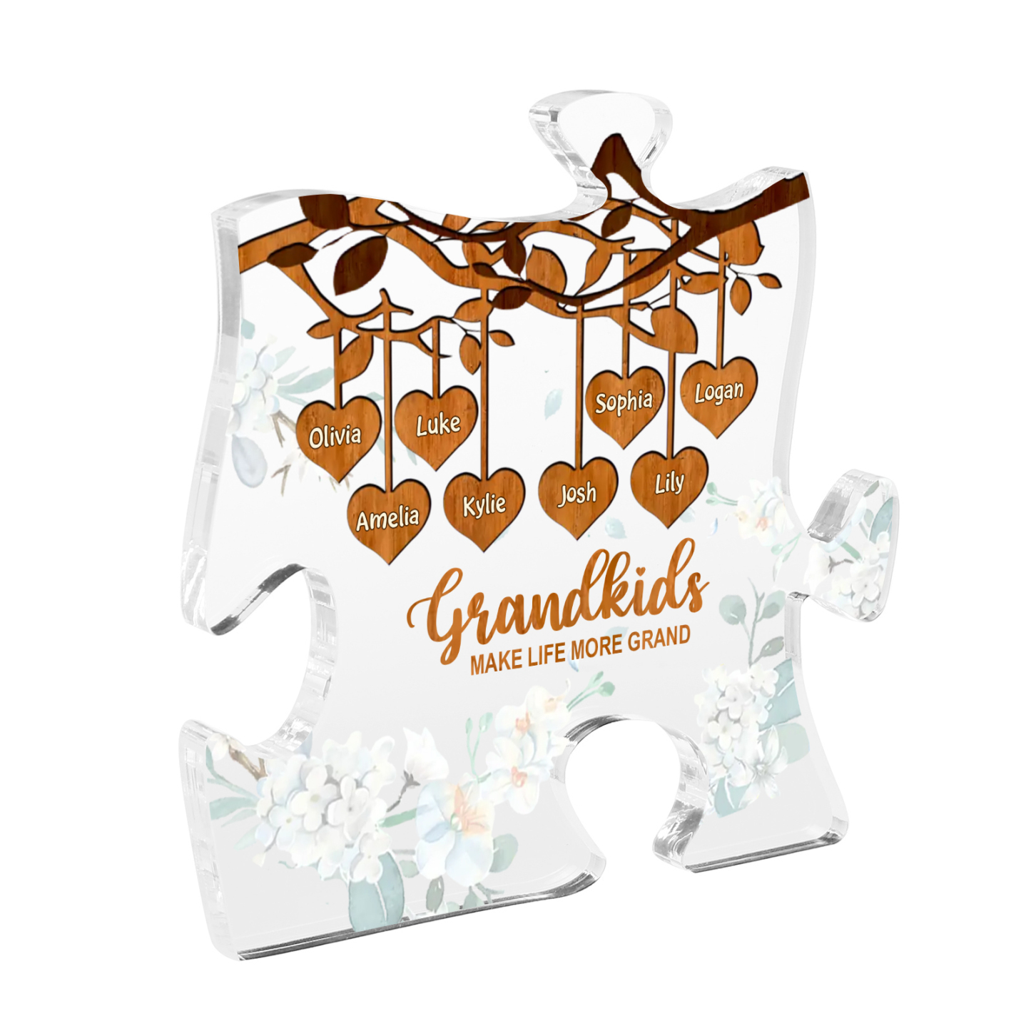 Personalised Acrylic Puzzle Ornament – with Custom 8 Names – "Grandkids Make Life More Grand" – Unique Gift for Grandmother | Jessemade