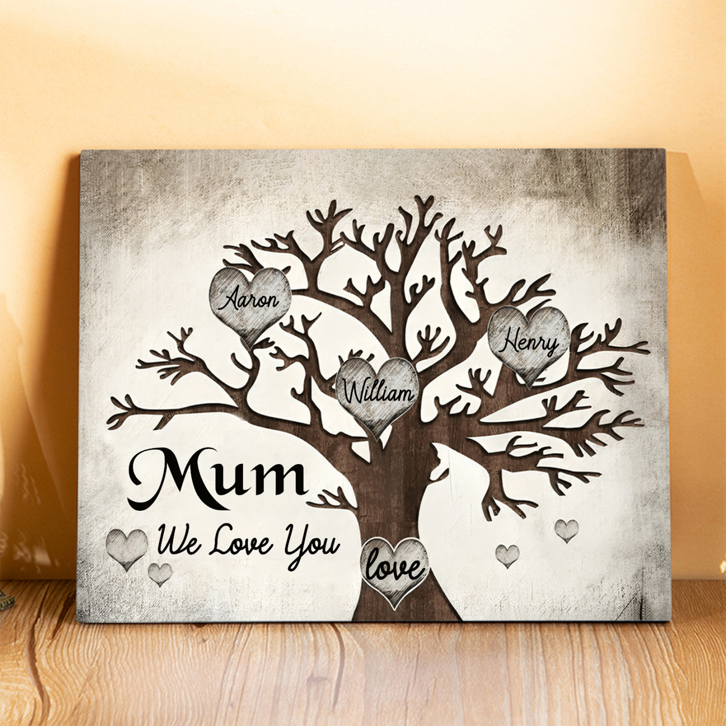 Personalised Wooden Ornament – Custom 3 Names & 2 Texts – Family Tree "Mum, We Love You" Design – Unique Mother's Day Gifts for Her | Jessemade