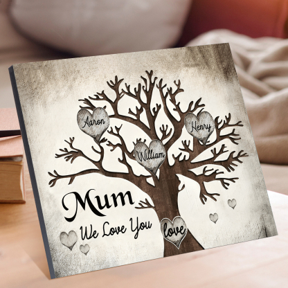 Personalised Wooden Ornament – Custom 3 Names & 2 Texts – Family Tree "Mum, We Love You" Design – Unique Mother's Day Gifts for Her | Jessemade