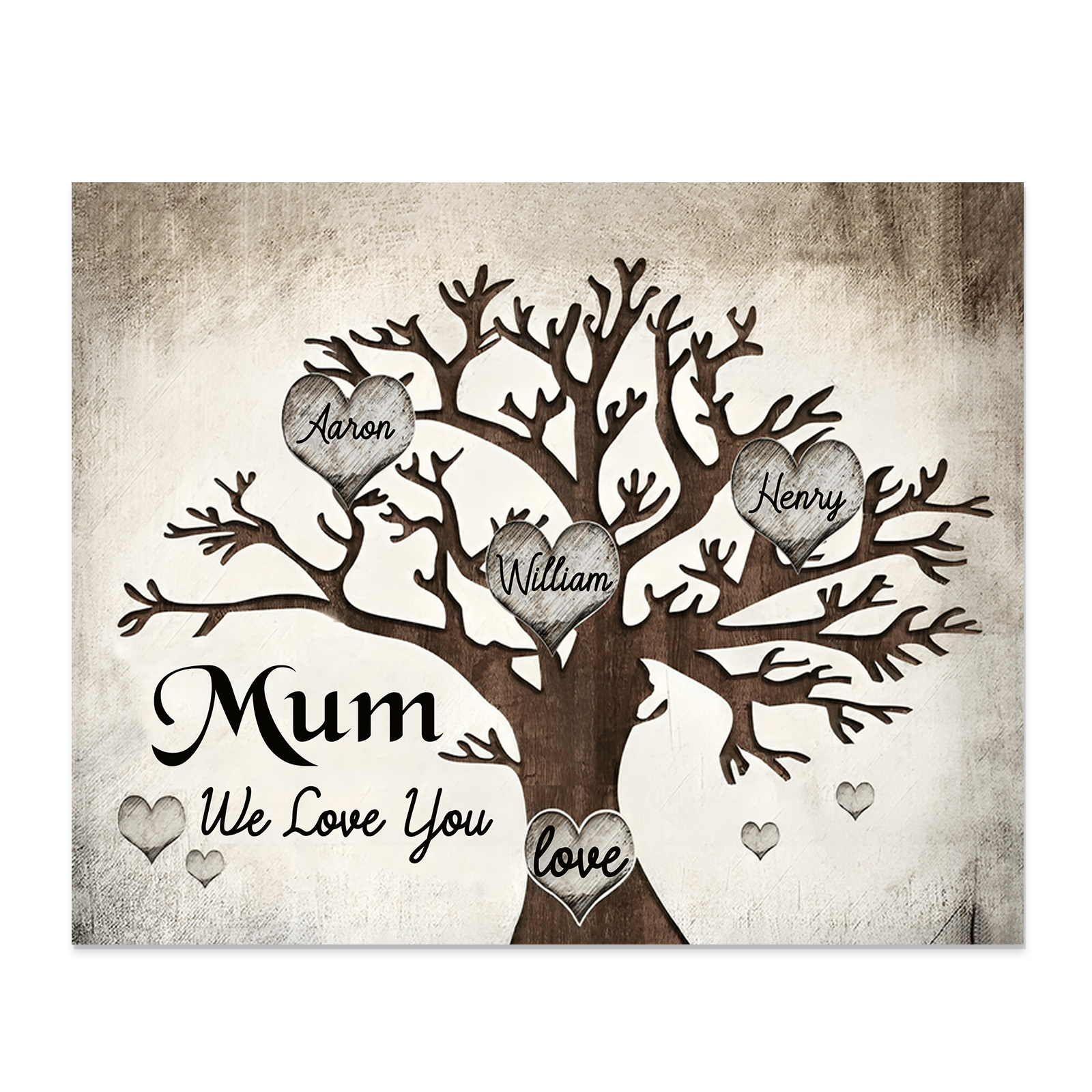 Personalised Wooden Ornament – Custom 3 Names & 2 Texts – Family Tree "Mum, We Love You" Design – Unique Mother's Day Gifts for Her | Jessemade