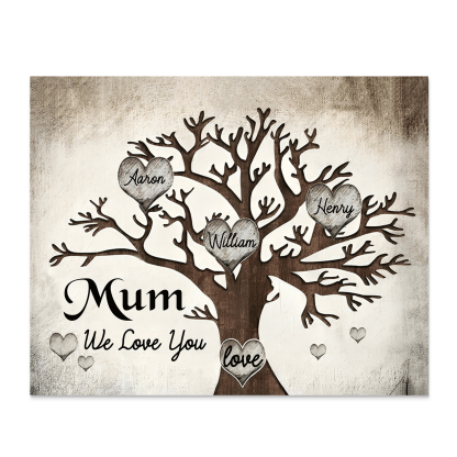 Personalised Wooden Ornament – Custom 3 Names & 2 Texts – Family Tree "Mum, We Love You" Design – Unique Mother's Day Gifts for Her | Jessemade