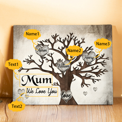 Personalised Wooden Ornament – Custom 3 Names & 2 Texts – Family Tree "Mum, We Love You" Design – Unique Mother's Day Gifts for Her | Jessemade