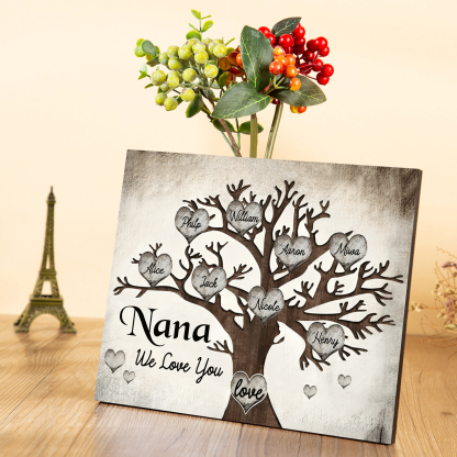 Personalised Wooden Ornament – Custom 8 Names & 2 Texts – Family Tree "Nana, We Love You" Design – Unique Mother's Day Gifts for Her | Jessemade