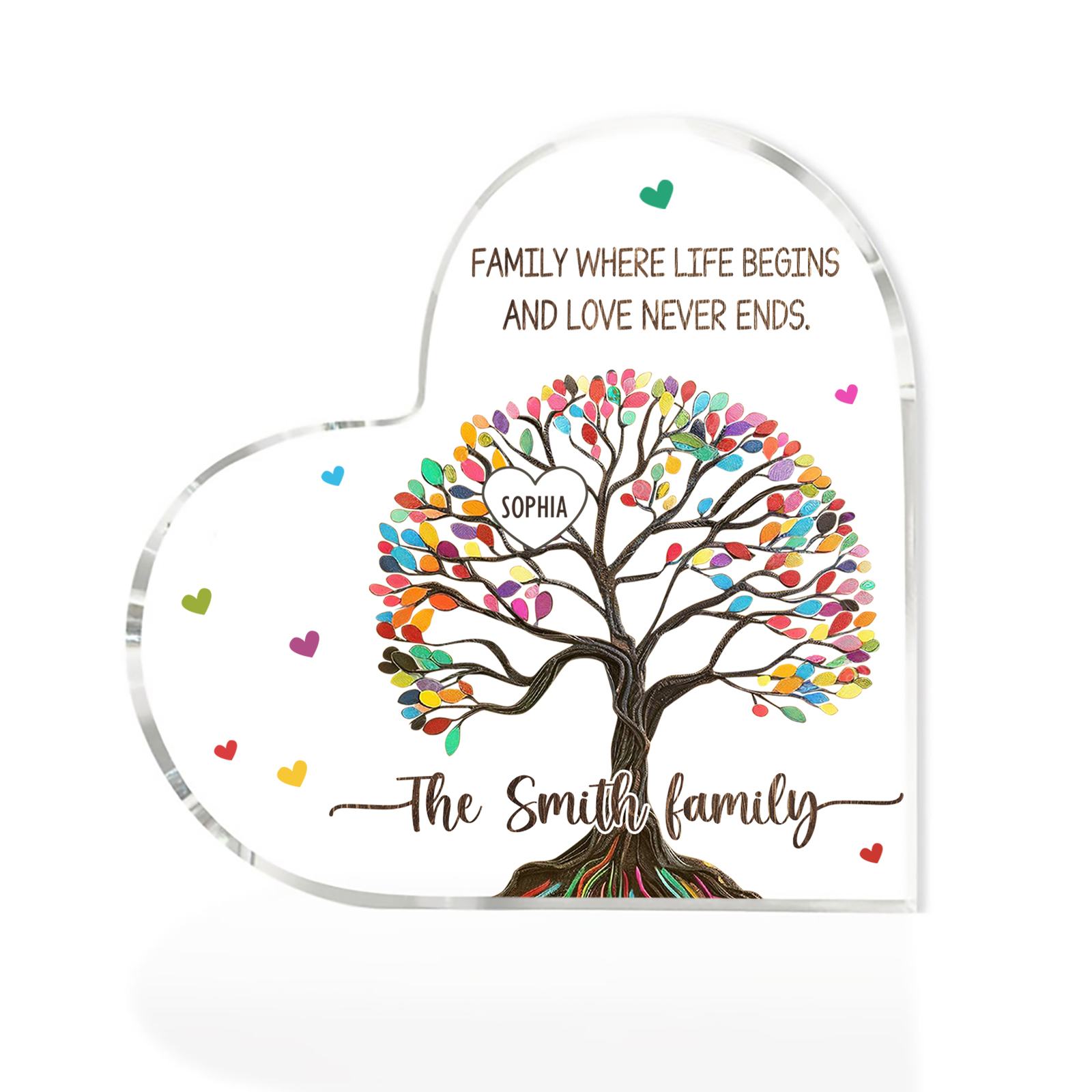 Personalised 1 Name&2 Texts Heart-Shaped Acrylic Plaque – Custom Family Tree Gift for Mum/Nan | Jessemade