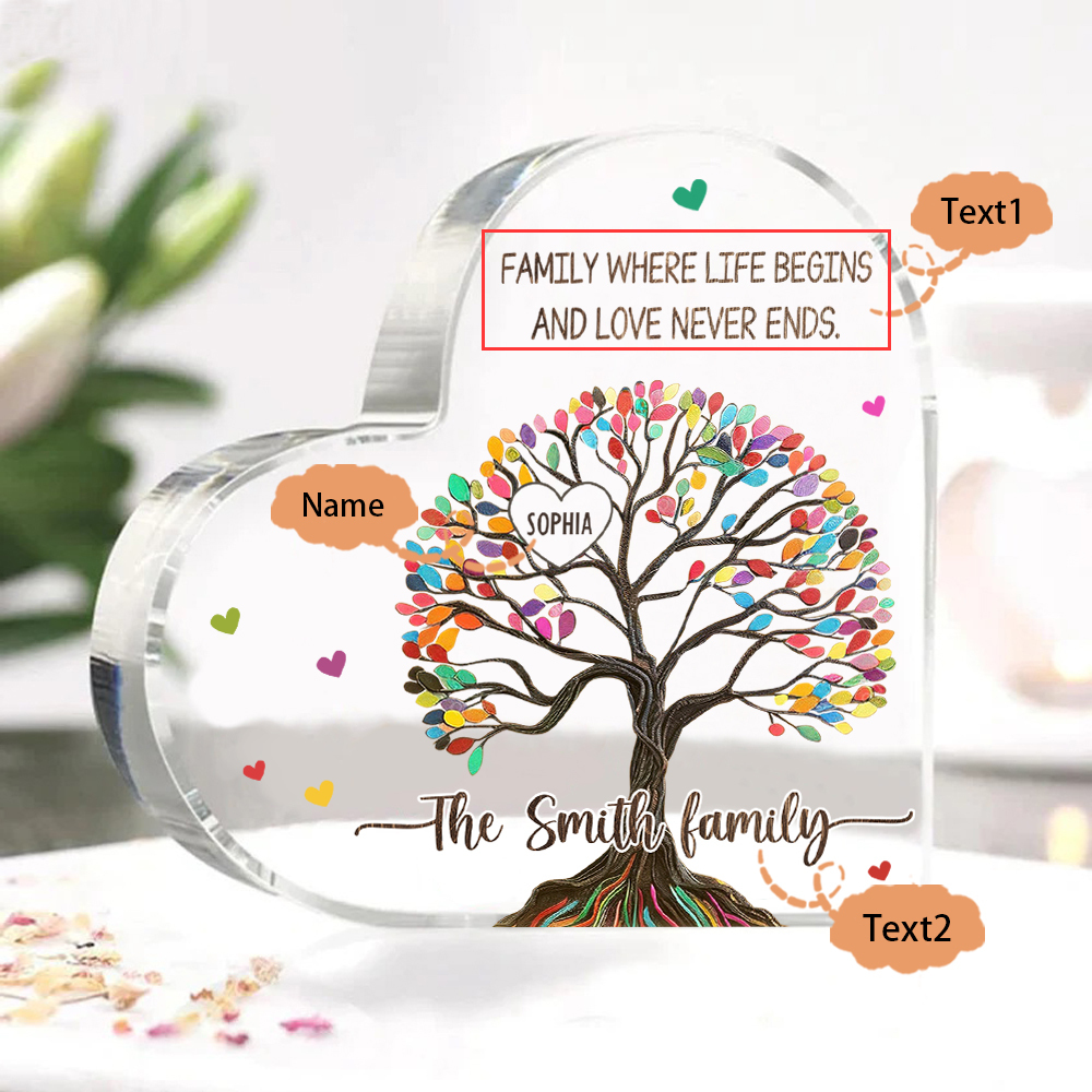 Personalised 1 Name&2 Texts Heart-Shaped Acrylic Plaque – Custom Family Tree Gift for Mum/Nan | Jessemade