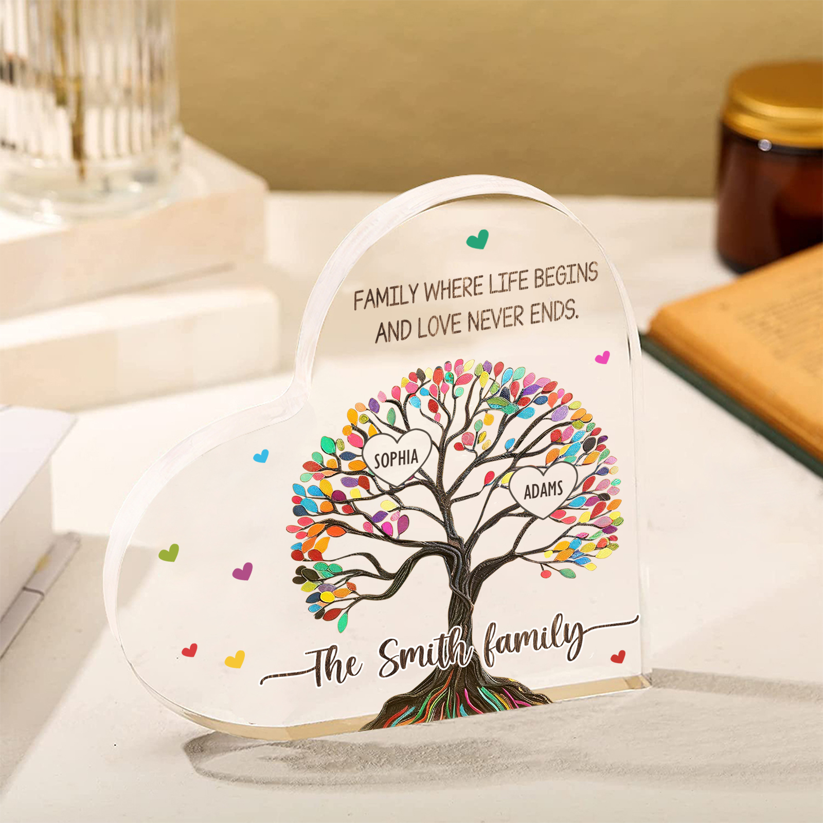 Personalised 2 Names&2 Texts Heart-Shaped Acrylic Plaque – Custom Family Tree Gift for Mum/Nan | Jessemade