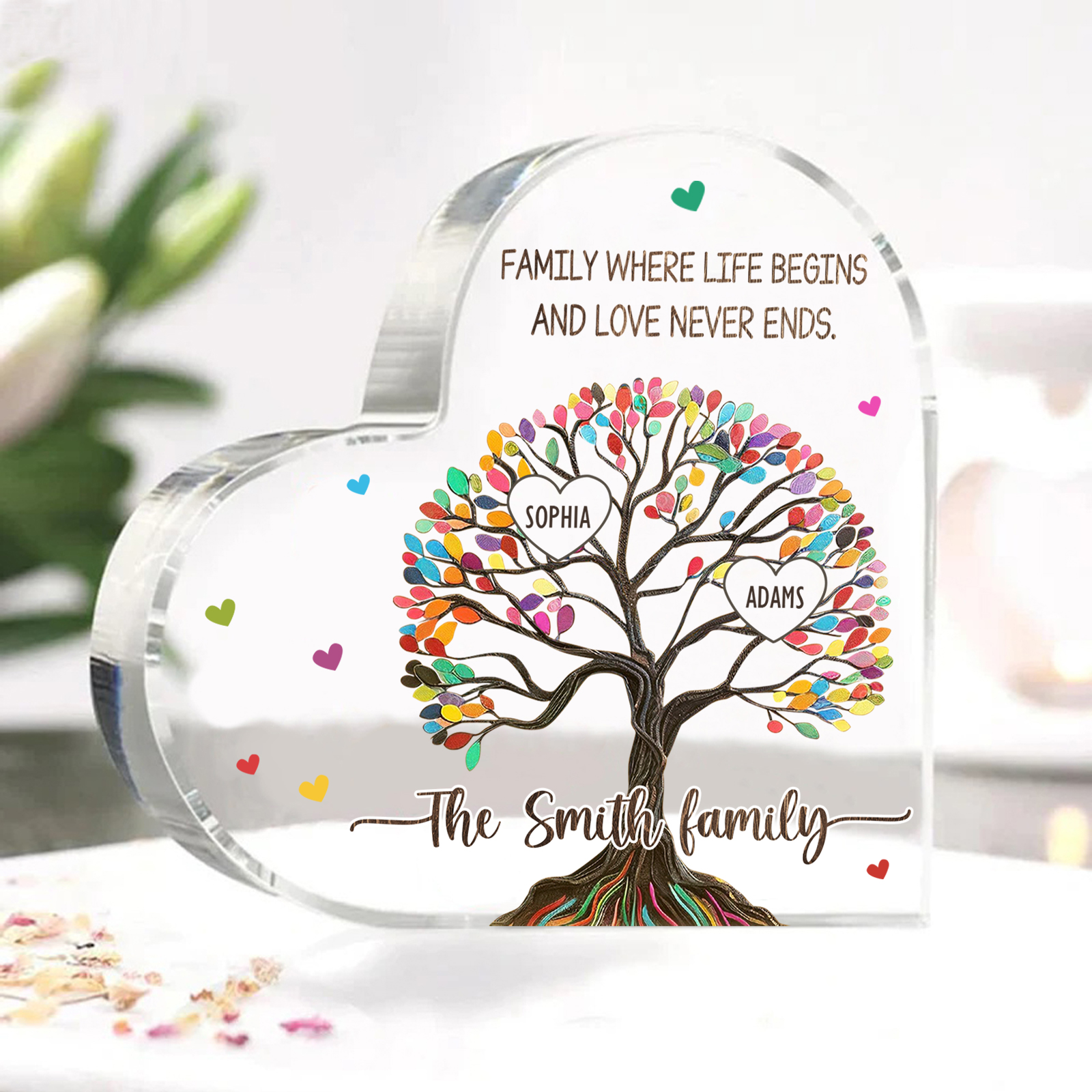 Personalised 2 Names&2 Texts Heart-Shaped Acrylic Plaque – Custom Family Tree Gift for Mum/Nan | Jessemade