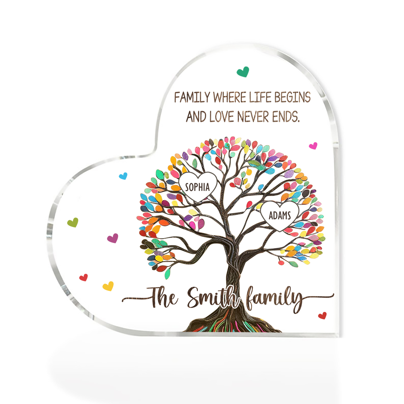 Personalised 2 Names&2 Texts Heart-Shaped Acrylic Plaque – Custom Family Tree Gift for Mum/Nan | Jessemade
