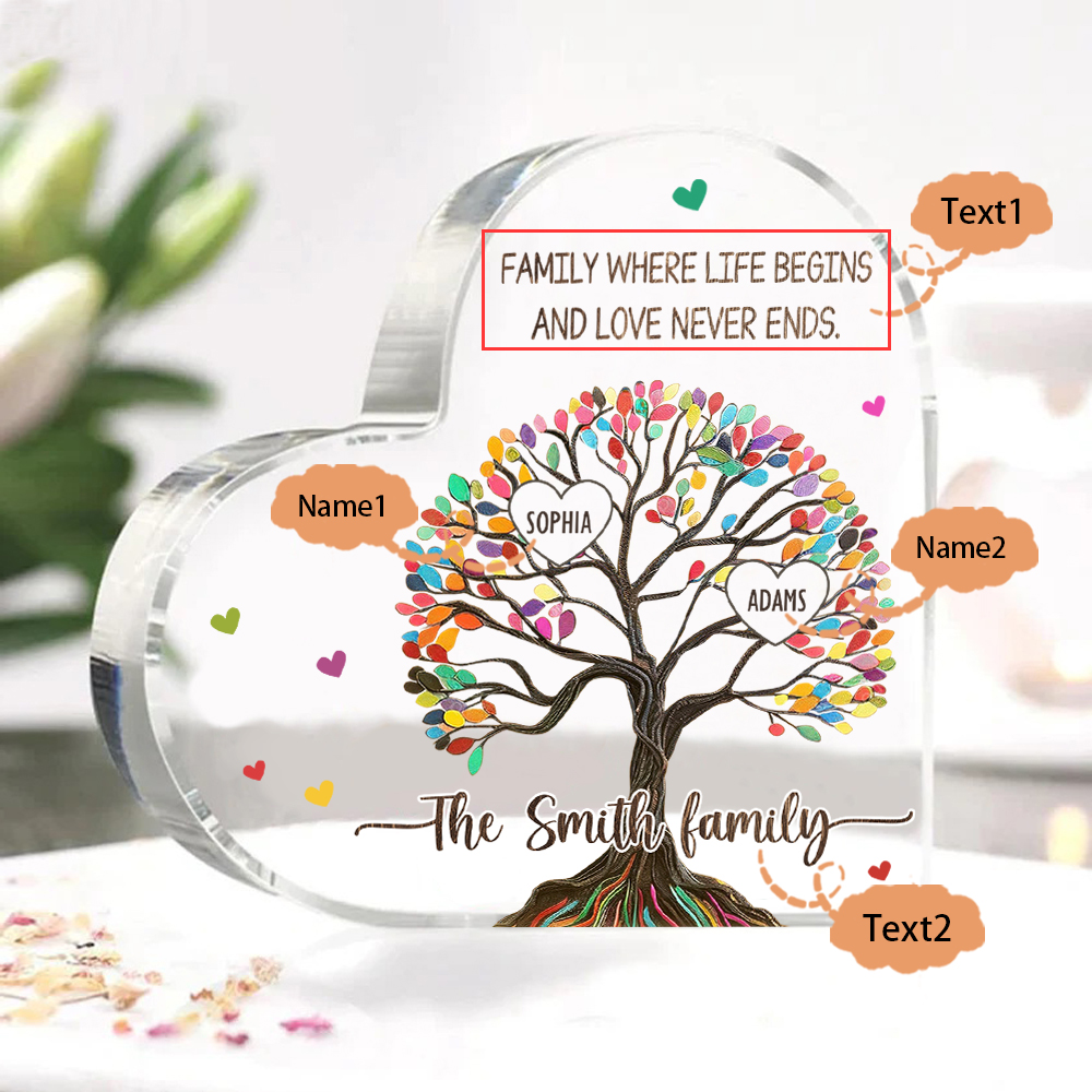 Personalised 2 Names&2 Texts Heart-Shaped Acrylic Plaque – Custom Family Tree Gift for Mum/Nan | Jessemade