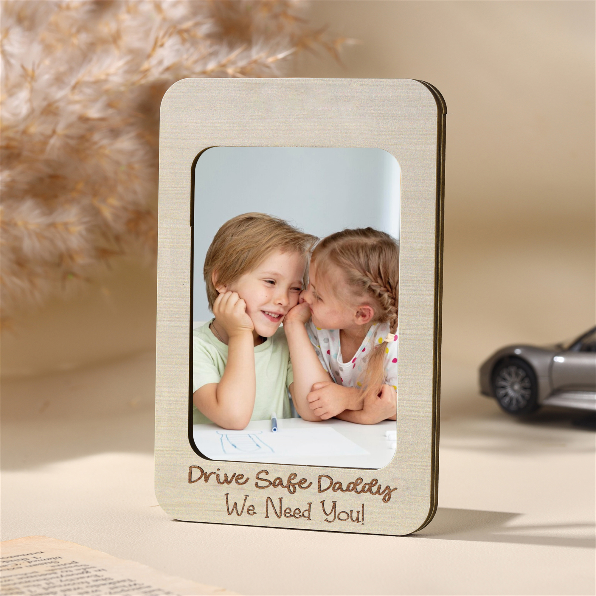  Personalised Wooden Car Visor Clip, Custom Photo & 2 Texts Gift for Family | Jessemade