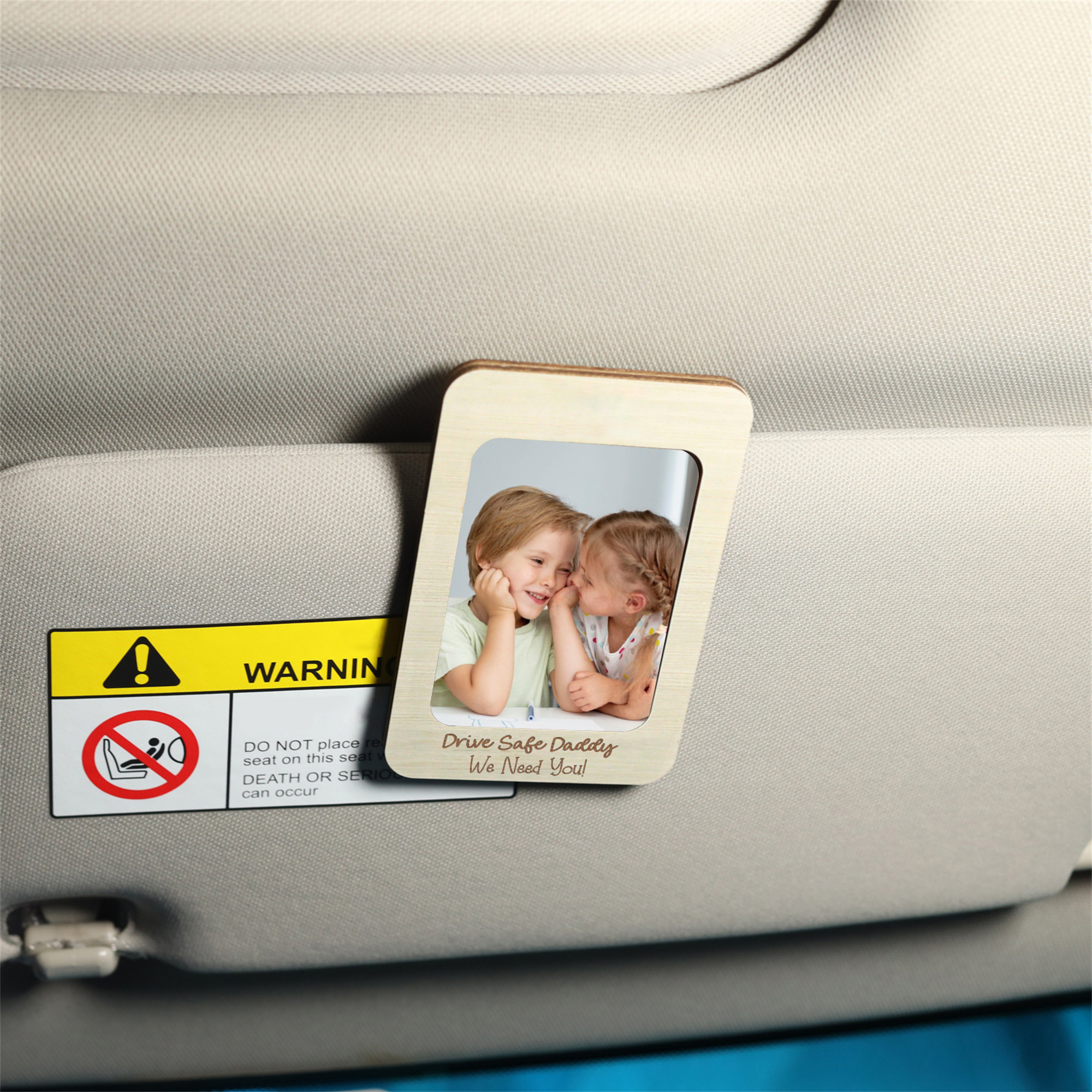  Personalised Wooden Car Visor Clip, Custom Photo & 2 Texts Gift for Family | Jessemade