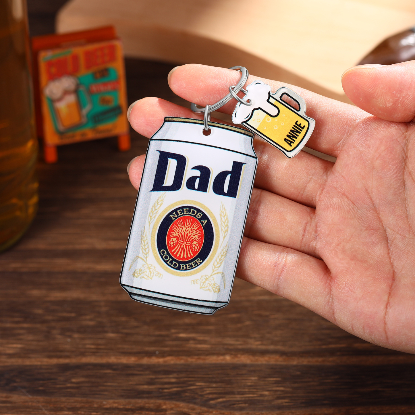 Funny ‘Dad Needs a Cold Beer’ Personalised Keyring for Men – Ideal Father’s Day Gift | Jessemade