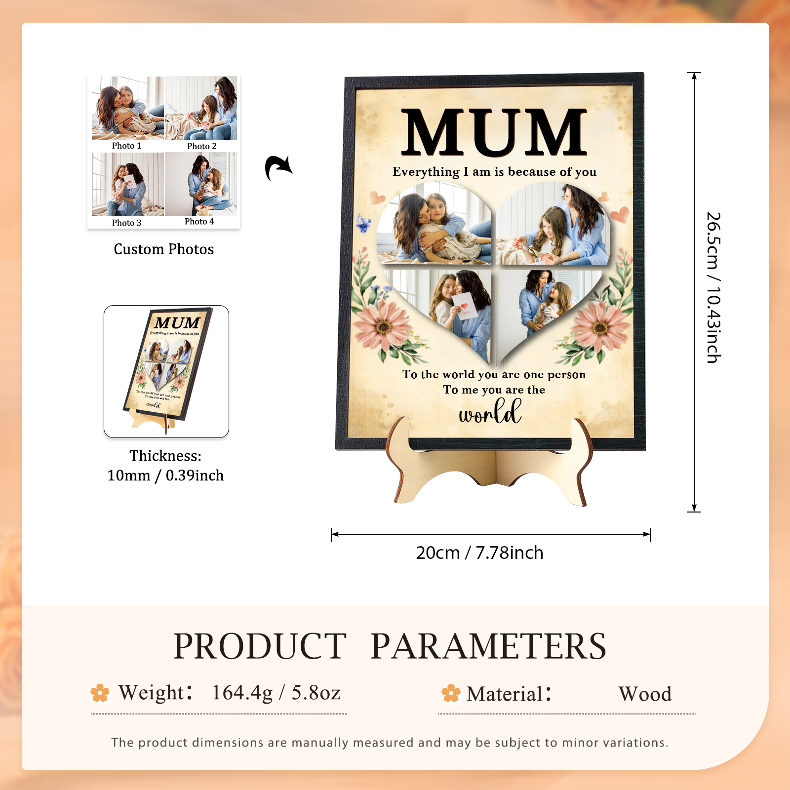 Personalised 4 Photos Wooden Ornament Ornament for Mother's Day | Jessemade