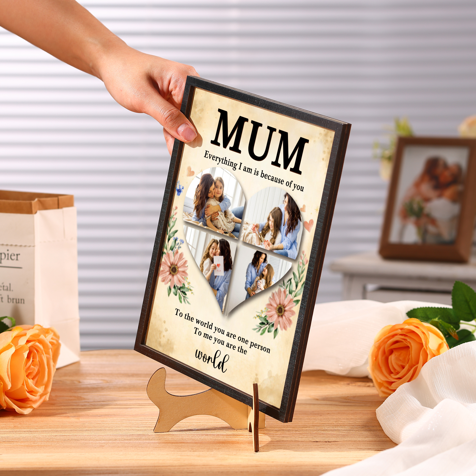 Personalised 4 Photos Wooden Ornament Ornament for Mother's Day | Jessemade