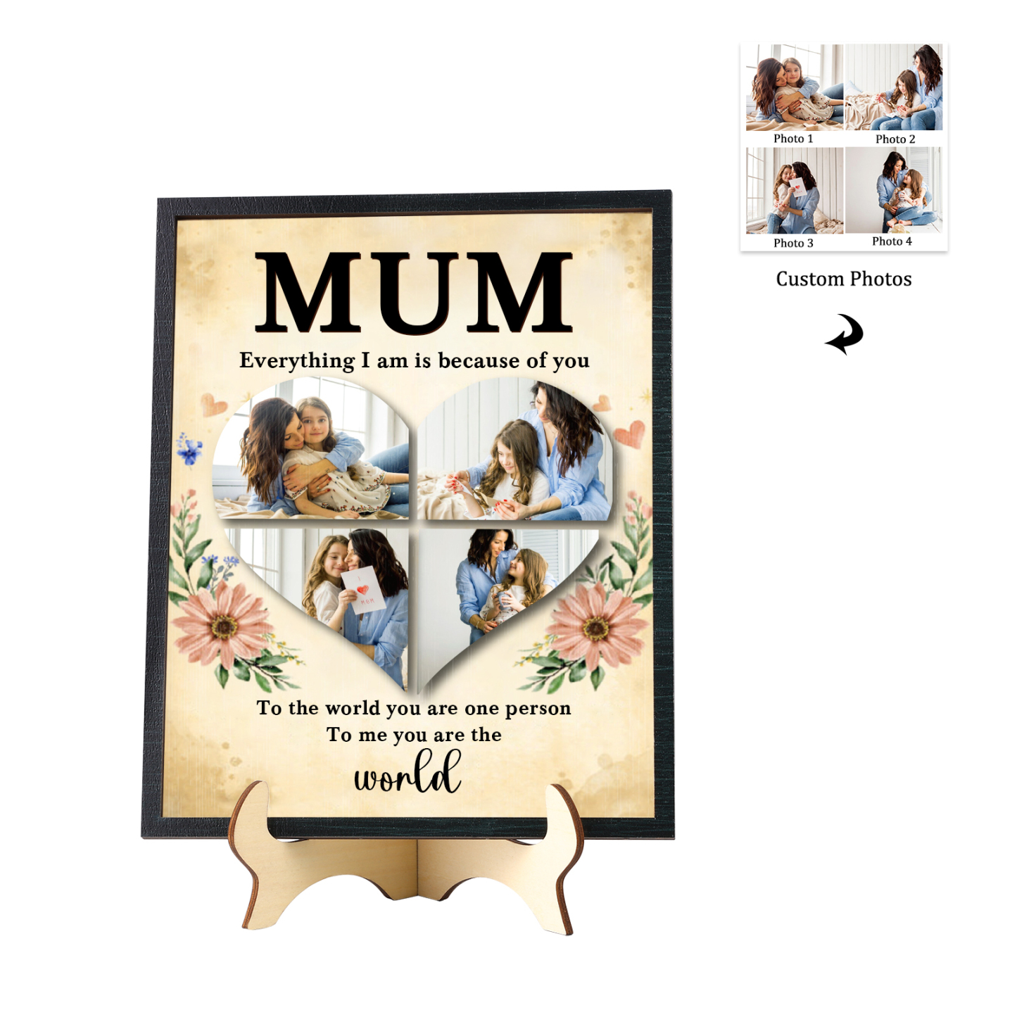 Personalised 4 Photos Wooden Ornament Ornament for Mother's Day | Jessemade